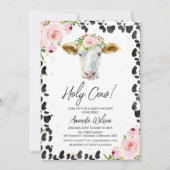 ピンクフローラブラック牛プリントホーリーカウベビーシャワー 招待状 (正面)
