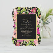 ピンクフローラブラック金ゴールドグリッター70誕生日 カード (スタンド正面)