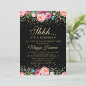 ピンクフローラブラック金ゴールドサプライズ退職パーティー 招待状 (スタンド正面)