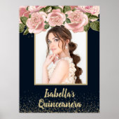 ピンクフローラブラック金ゴールドフォトキンセニェラ誕生日 ポスター (正面)