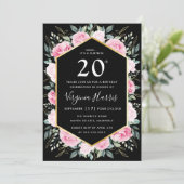 ピンクフローラブラック20誕生日 招待状 (スタンド正面)
