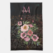ピンクフローラブラック キッチンタオル (縦)