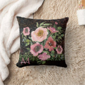 ピンクフローラブラック クッション (ブランケット)