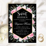 ピンクフローラブラックSweet sixteen16誕生日 招待状<br><div class="desc">ピンクフローラグリーナリーブラックSweet sixteen16誕生日</div>