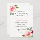 ピンクフローラブランチ及び泡状ブライダルシャワー招待状 招待状 (正面/裏面)