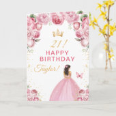 ピンクフローラブルネットヘアガールハッピーバースデー カード (黄色い花)