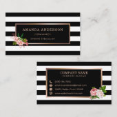 ピンクフローラブロンズストライプフレーム付き名刺 名刺 (正面/裏面)