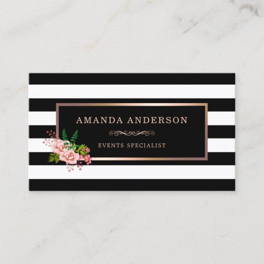 ピンクフローラブロンズストライプフレーム付き名刺 名刺 (正面)