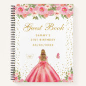 ピンクフローラブロンデヘアプリンセスゲストブック ノートブック (正面)