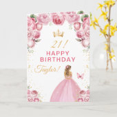 ピンクフローラブロンドヘアガールハッピーバースデー カード (黄色い花)