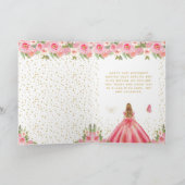 ピンクフローラブロンドヘアガールハッピーバースデー カード (内部)