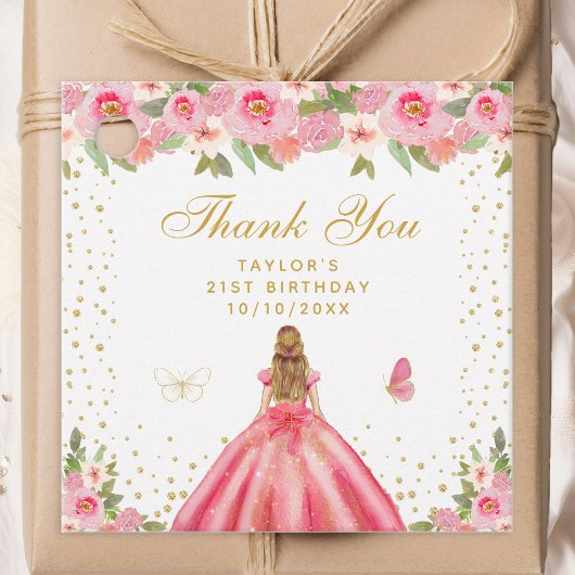 ピンクフローラブロンドヘアガールバースデーパーティー フェイバータグ