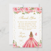 ピンクフローラブロンドヘアプリンセス誕生日パーティー サンキューカード (正面)