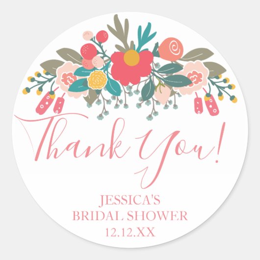 ピンクフローラブーケありがとう ラウンドシール (正面)