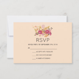 ピンクフローラブーケオンピーチパステルウェディングRSVP 出欠カード