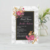 ピンクフローラブーケオンホワイトマーブルブライダルシャワー 招待状 (スタンド正面)