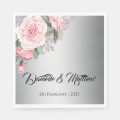 ピンクフローラブーケオンラグジュアリー結婚シルバー スタンダードランチョンナプキン (正面)