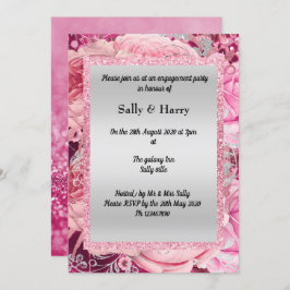 ピンクフローラブーケグリッター誕生日 招待状