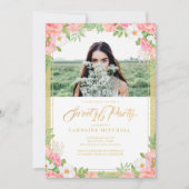 ピンクフローラブーケバラスウィート16パーティー写真 招待状 (正面)