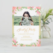 ピンクフローラブーケバラスウィート16パーティー写真 招待状 (スタンド正面)