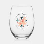 ピンクフローラブーケパーソナライズされたベビーシャワー ステムなしワイングラス (正面)
