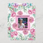 ピンクフローラブーケ悔やみや弔慰サンキューカード 招待状 (正面/裏面)