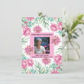 ピンクフローラブーケ悔やみや弔慰サンキューカード 招待状 (スタンド正面)