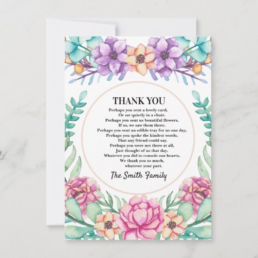 ピンクフローラブーケ悔やみや弔慰サンキューカード 招待状 (裏面)