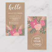 ピンクフローラブーケ茶色クラフトシックhelloスクリプト 名刺 (正面/裏面)