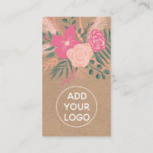 ピンクフローラブーケ茶色クラフトシックhelloスクリプト 名刺 (裏面)