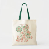 ピンクフローラブーゲンビレアモノグラムウォーターカラー トートバッグ (正面)