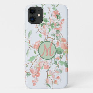 ピンクフローラブーゲンビレアモノグラムウォーターカラー iPhone 11 ケース