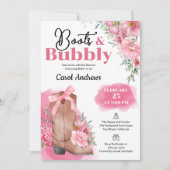 ピンクフローラブーツ&バブリーブライダルシャワー 招待状 (正面)