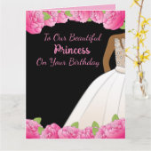 ピンクフローラプリンセスアフリカ系アメリカ人の娘 カード (黄色い花)