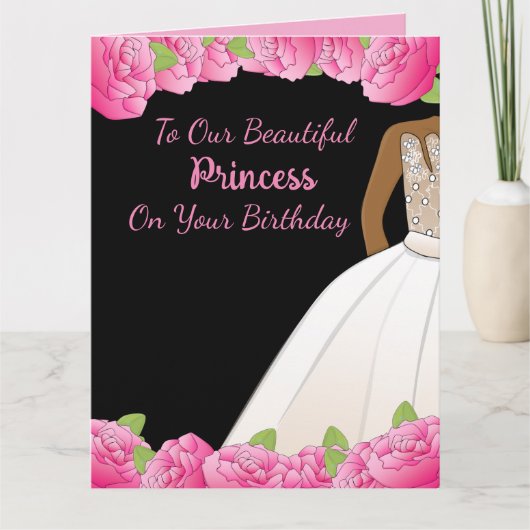 ピンクフローラプリンセスアフリカ系アメリカ人の娘 カード (正面)