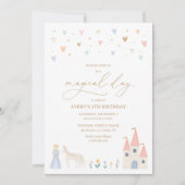 ピンクフローラプリンセスガールバースデーパーティー 招待状 (正面)