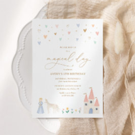 ピンクフローラプリンセスガールバースデーパーティー 招待状