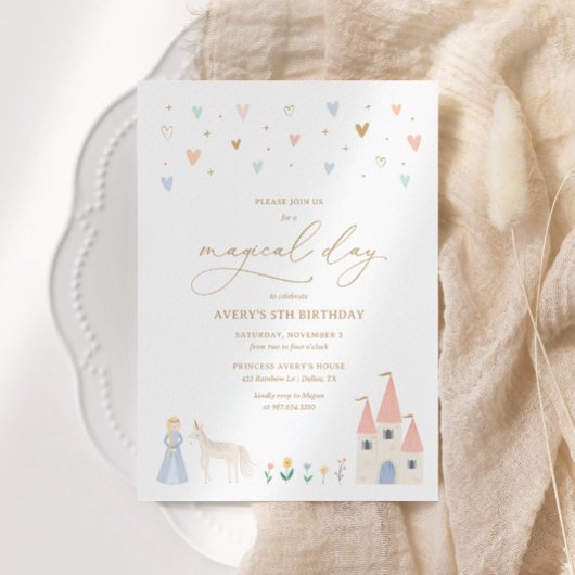 ピンクフローラプリンセスガールバースデーパーティー 招待状