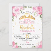 ピンクフローラプリンセスクラウン誕生日招待状 招待状 (正面)