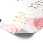 ピンクフローラプリンセススワン誕生日ウェルカムサイン ポスター (角)