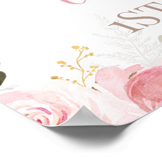 ピンクフローラプリンセススワン誕生日ウェルカムサイン ポスター (角)