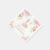 ピンクフローラプリンセススワン1st誕生日紙 スタンダードカクテルナプキン (角)