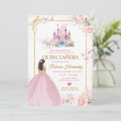 ピンクフローラプリンセス王室の城金ゴールドキンセアニラ 招待状 (スタンド正面)