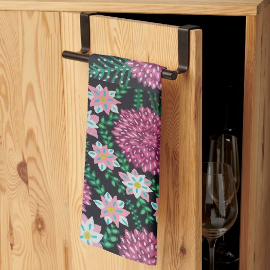ピンクフローラプリント キッチンタオル (三つ折り)