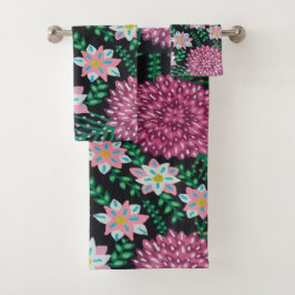 ピンクフローラプリント バスタオルセット