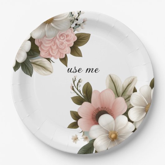 ピンクフローラベクトル ペーパープレート (正面)