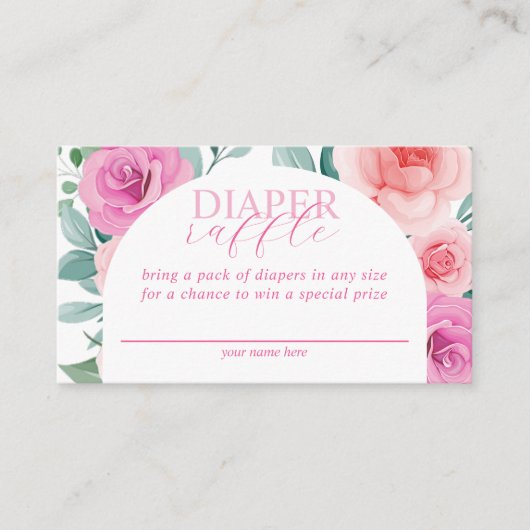 ピンクフローラベビーイン開花おむつラッフル エンクロージャーカード (正面)