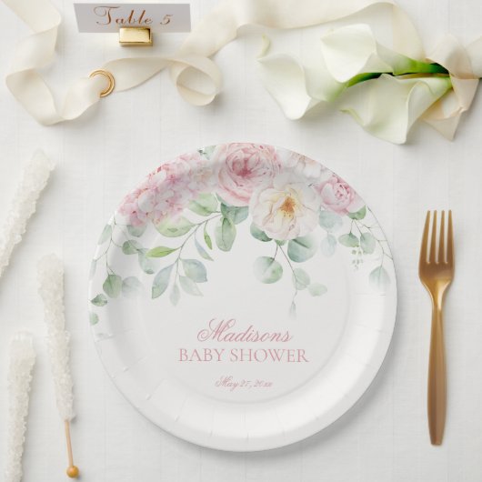 ピンクフローラベビーイン開花アジサイ赤ちゃんシャワー ペーパープレート (ウェディング)