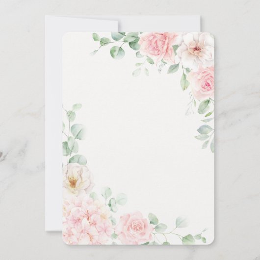 ピンクフローラベビーイン開花アジサイ赤ちゃんシャワー 招待状 (裏面)