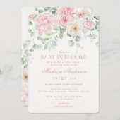 ピンクフローラベビーイン開花アジサイ赤ちゃんシャワー 招待状 (正面/裏面)